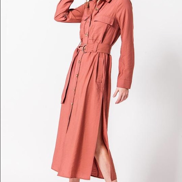 Button Down Midi Shirt Dress With Belt - Picture 4 of 6
